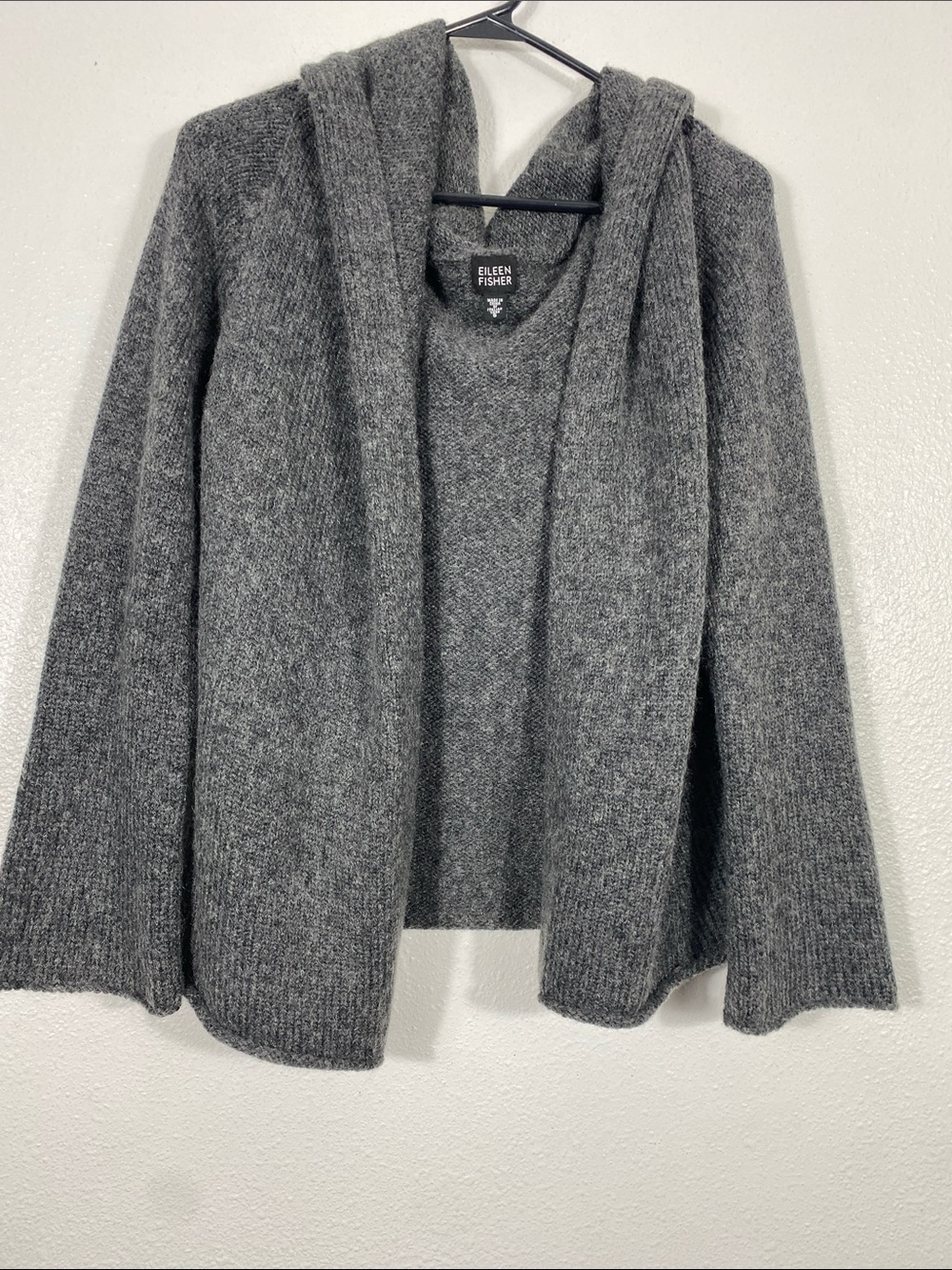Eileen Fisher Hooded Open-Front Cardigan - Charcoal Gray Size S - Picture 3 of 16